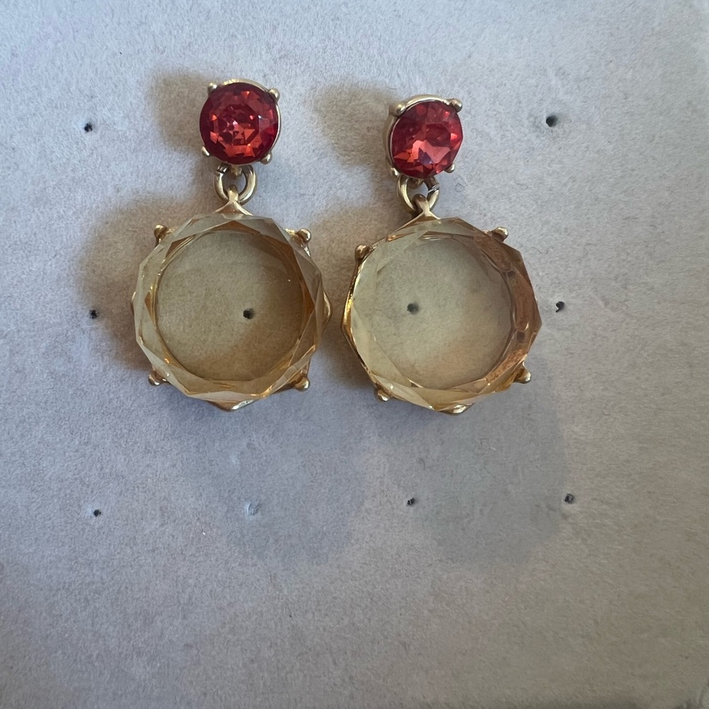 J. Crew Elegant Gold and Red Drop Earrings
